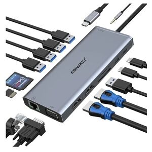 ABIWAZY- USB C Docking Station 14 IN 1: With this USB C" Hub Only"